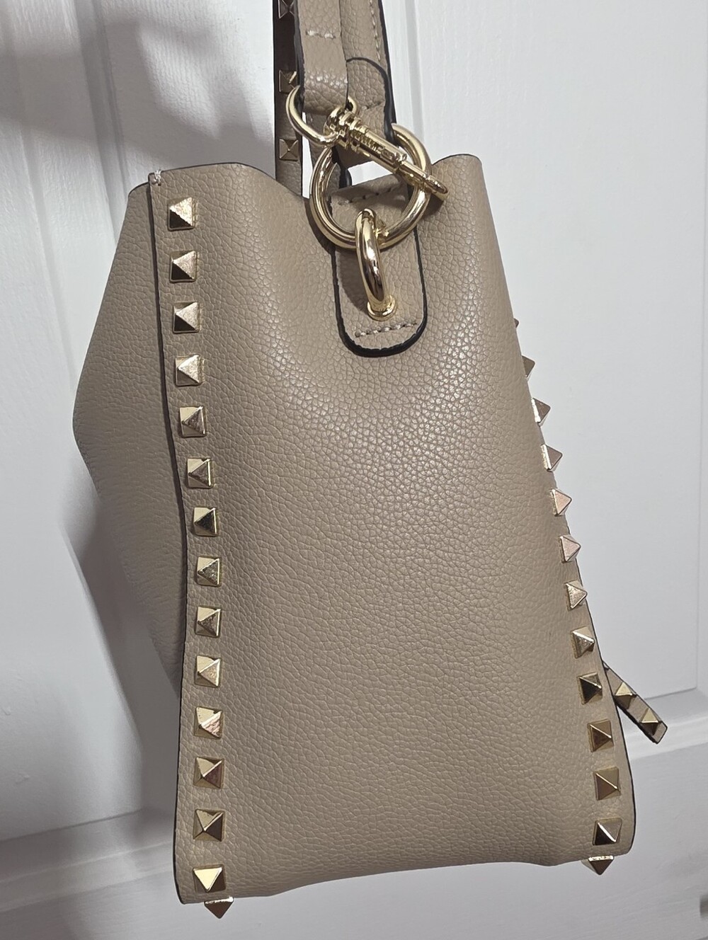 Genuine Cowhide Leather Studded Bucket Bag with Top Handle - Picture 12 of 16
